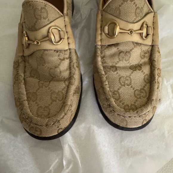 VINTAGE GUCCI GG Canvas web Taupe Horsebit Loafer - Picture 2 of 6